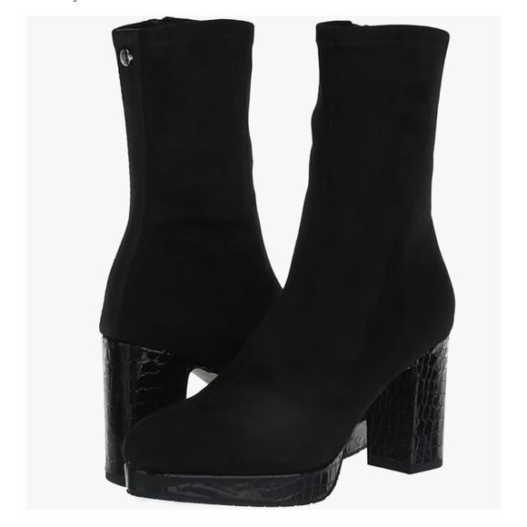 Donald Pliner Zari Crocodile Platform Heel Mid Boots | 8.5 Black Suede NEW $298 - Picture 3 of 12